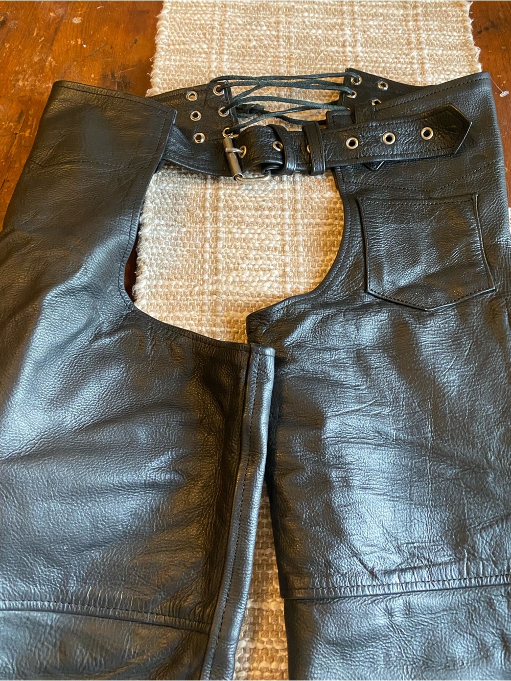 Black Leather Leg Chaps with Belt Detail - Women Accessories - Picture 2 of 6